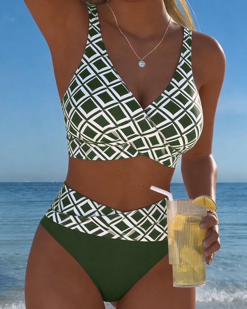Fiona - Bikini din două piese cu sutien decupat și model cu romburi — imagine 10