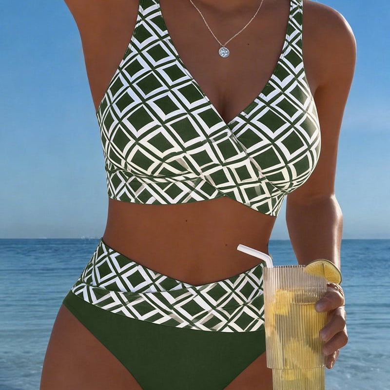 Fiona - Bikini din două piese cu sutien decupat și model cu romburi — imagine 10