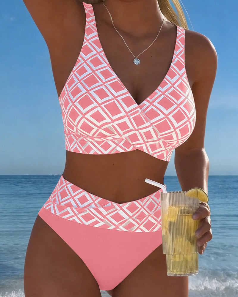 Fiona - Bikini din două piese cu sutien decupat și model cu romburi — imagine 13