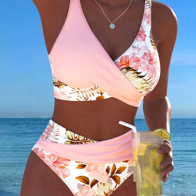 Freya - bikini cu imprimeu floral contrastant și crăpătură — imagine 1