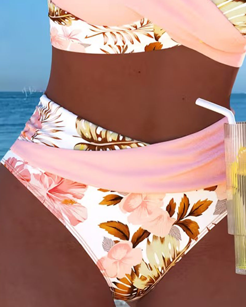 Freya - bikini cu imprimeu floral contrastant și crăpătură — imagine 3