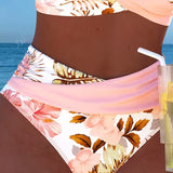 Freya - bikini cu imprimeu floral contrastant și crăpătură — imagine 3