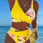 Freya - bikini cu imprimeu floral contrastant și crăpătură — imagine 5