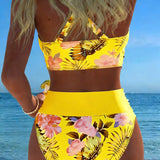 Freya - bikini cu imprimeu floral contrastant și crăpătură — imagine 7