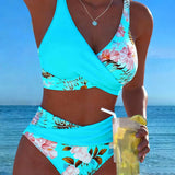 Freya - bikini cu imprimeu floral contrastant și crăpătură — imagine 8