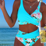 Freya - bikini cu imprimeu floral contrastant și crăpătură — imagine 10