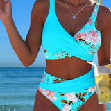 Freya - bikini cu imprimeu floral contrastant și crăpătură — imagine 10