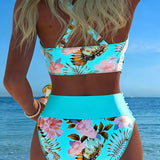 Freya - bikini cu imprimeu floral contrastant și crăpătură — imagine 11