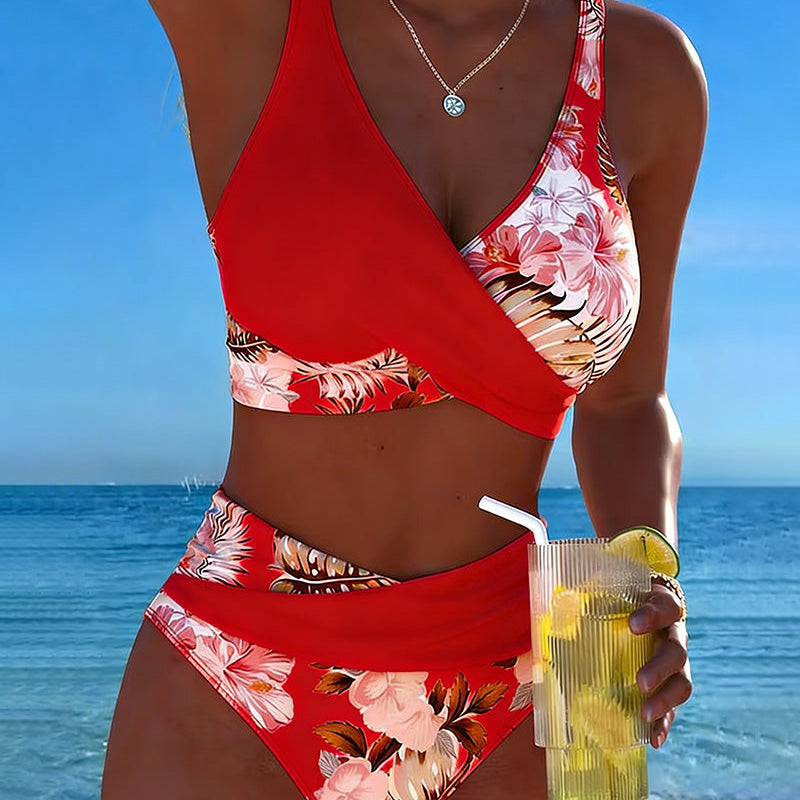 Freya - bikini cu imprimeu floral contrastant și crăpătură — imagine 12