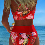 Freya - bikini cu imprimeu floral contrastant și crăpătură — imagine 13