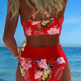 Freya - bikini cu imprimeu floral contrastant și crăpătură — imagine 13