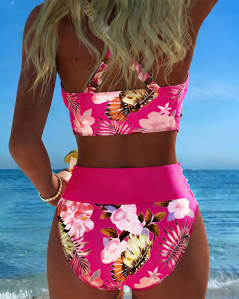 Freya - bikini cu imprimeu floral contrastant și crăpătură — imagine 15