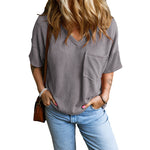Freya - Tricou casual cu decolteu în V și buzunare texturate — imagine 1