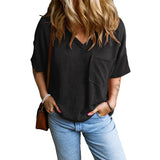 Freya - Tricou casual cu decolteu în V și buzunare texturate — imagine 3