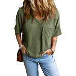 Freya - Tricou casual cu decolteu în V și buzunare texturate — imagine 4