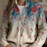 Gabrielle - cardigan cu imprimeu floral și pene de păun, în degrade — imagine 1