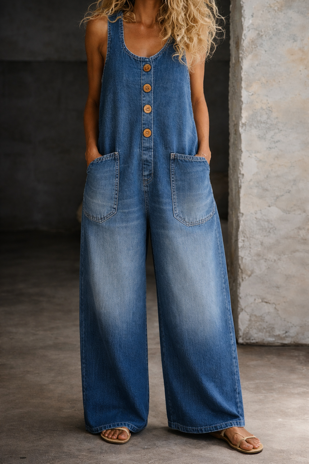 Genevieve - Salopetă din denim cu aspect retro spălat — imagine 4