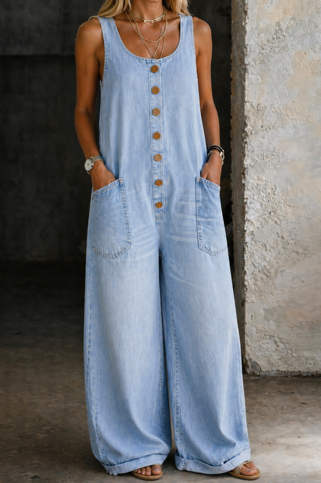 Genevieve - Salopetă din denim cu aspect retro spălat — imagine 8
