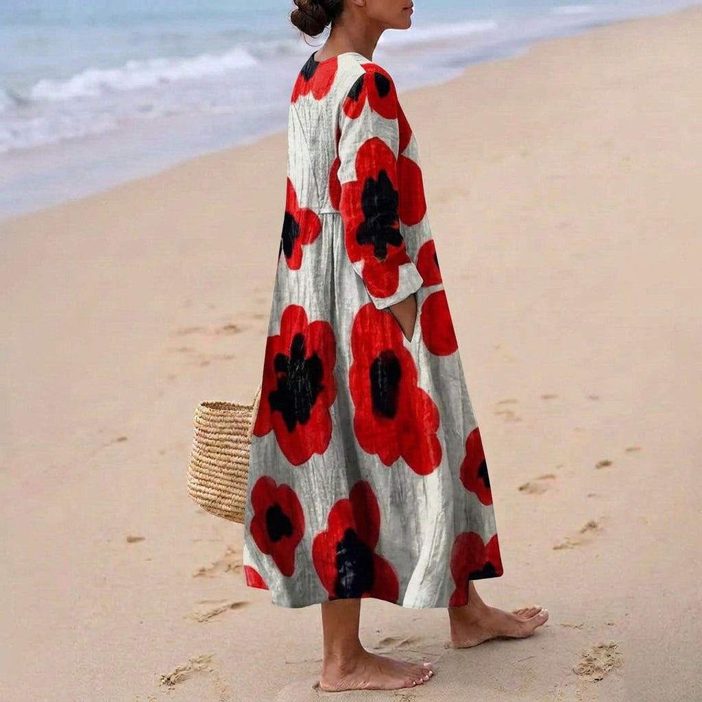 Georgia - rochie maxi cu imprimeu floral în roșu — imagine 2