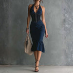 Gloria - rochie midi elegantă cu decolteu cu fermoar — imagine 1