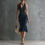 Gloria - rochie midi elegantă cu decolteu cu fermoar — imagine 1