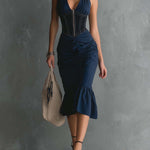 Gloria - rochie midi elegantă cu decolteu cu fermoar — imagine 2
