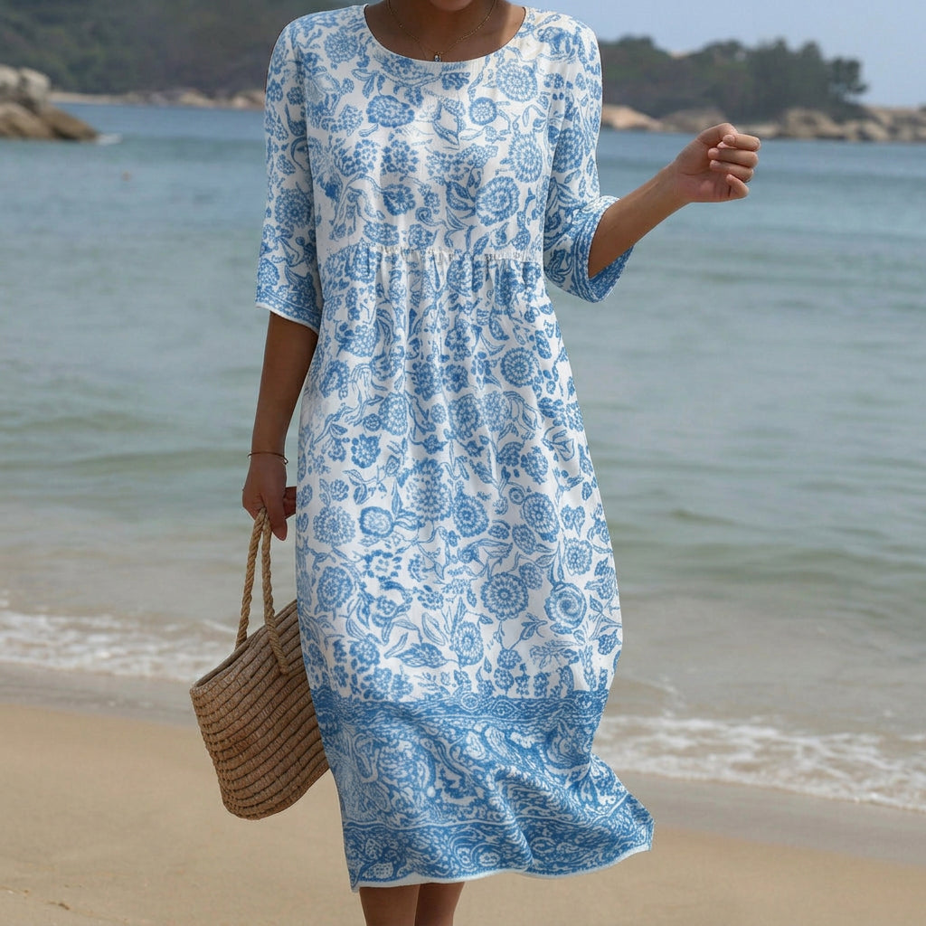 Gloria - rochie maxi cu decolteu rotund și model — imagine 1