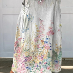 Fustă din pânză cu talie elastică și buzunare, model retro cu flori — imagine 2