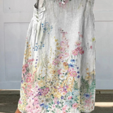 Fustă din pânză cu talie elastică și buzunare, model retro cu flori — imagine 2