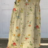 Fustă din pânză cu talie elastică și buzunare, model retro cu flori — imagine 3