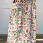 Fustă de in cu talie elastică și buzunare, model floral — imagine 2