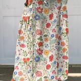 Fustă de in cu talie elastică și buzunare, model floral — imagine 2