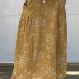 Fustă de in cu talie elastică și buzunare, model floral — imagine 3