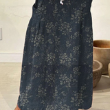 Fustă de in cu talie elastică și buzunare, model floral — imagine 4