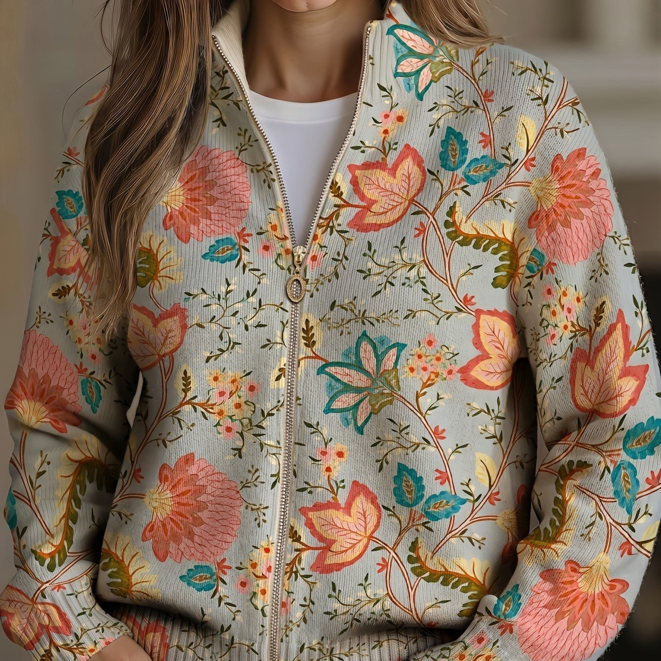 Hailey - Cardigan cu imprimeu retro de grădină cu flori — imagine 1
