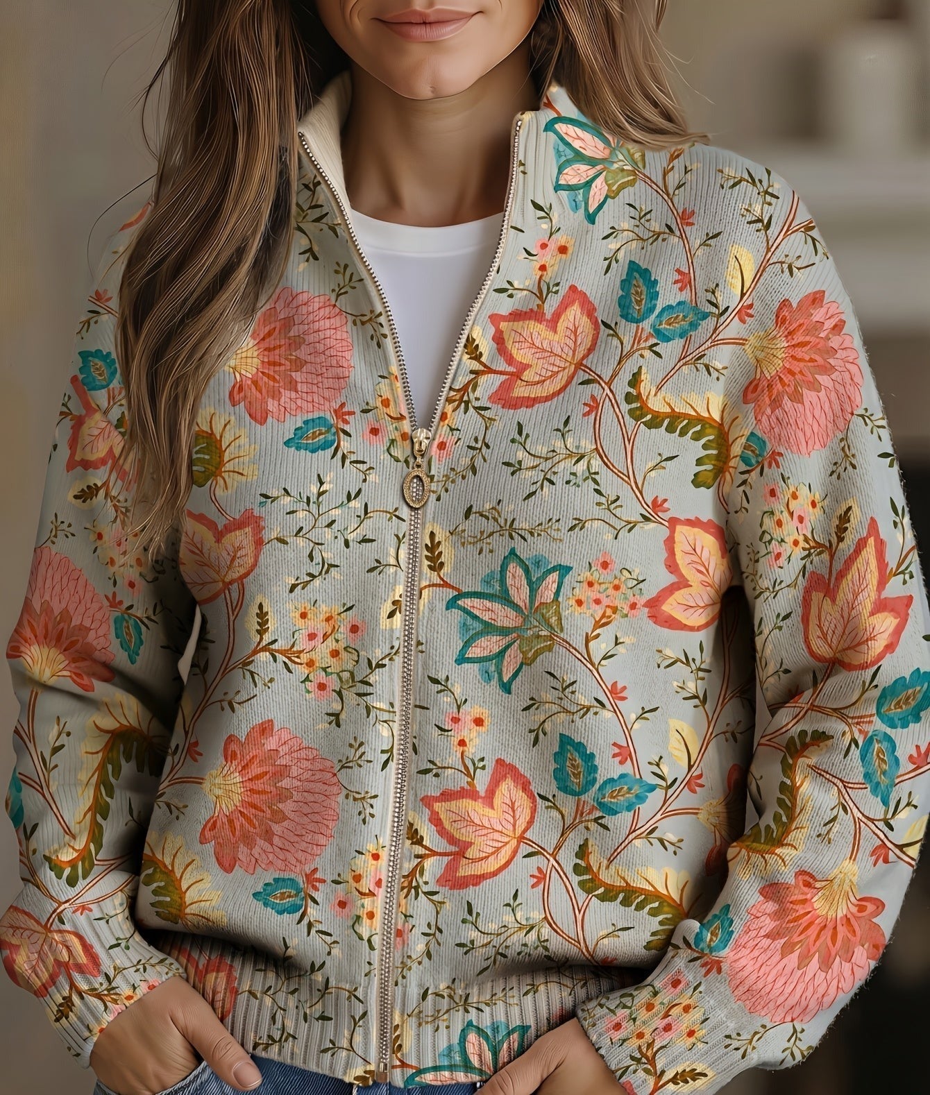 Hailey - Cardigan cu imprimeu retro de grădină cu flori — imagine 1