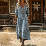 Hallie - Rochie retro cu mânecă lungă, casual — imagine 1