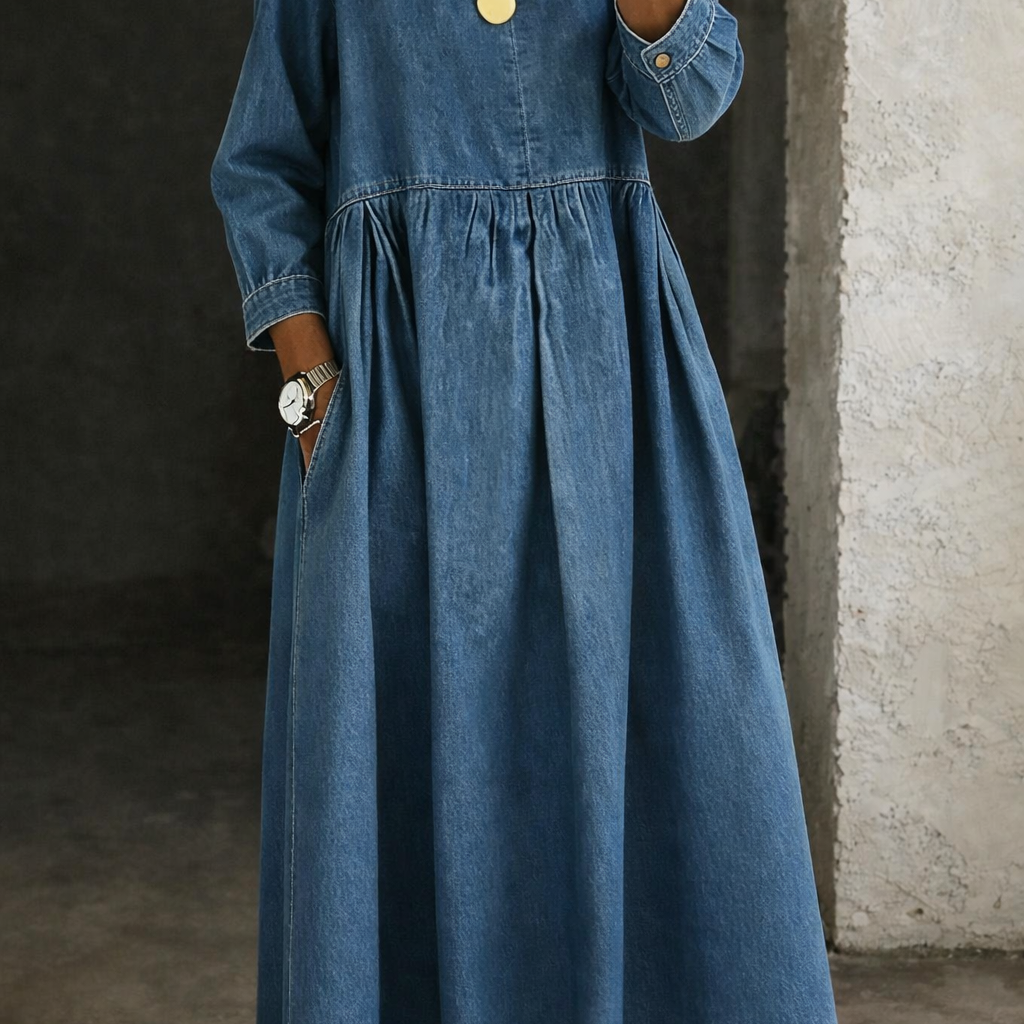 Hallie - Rochie din denim cu guler Peter Pan — imagine 2