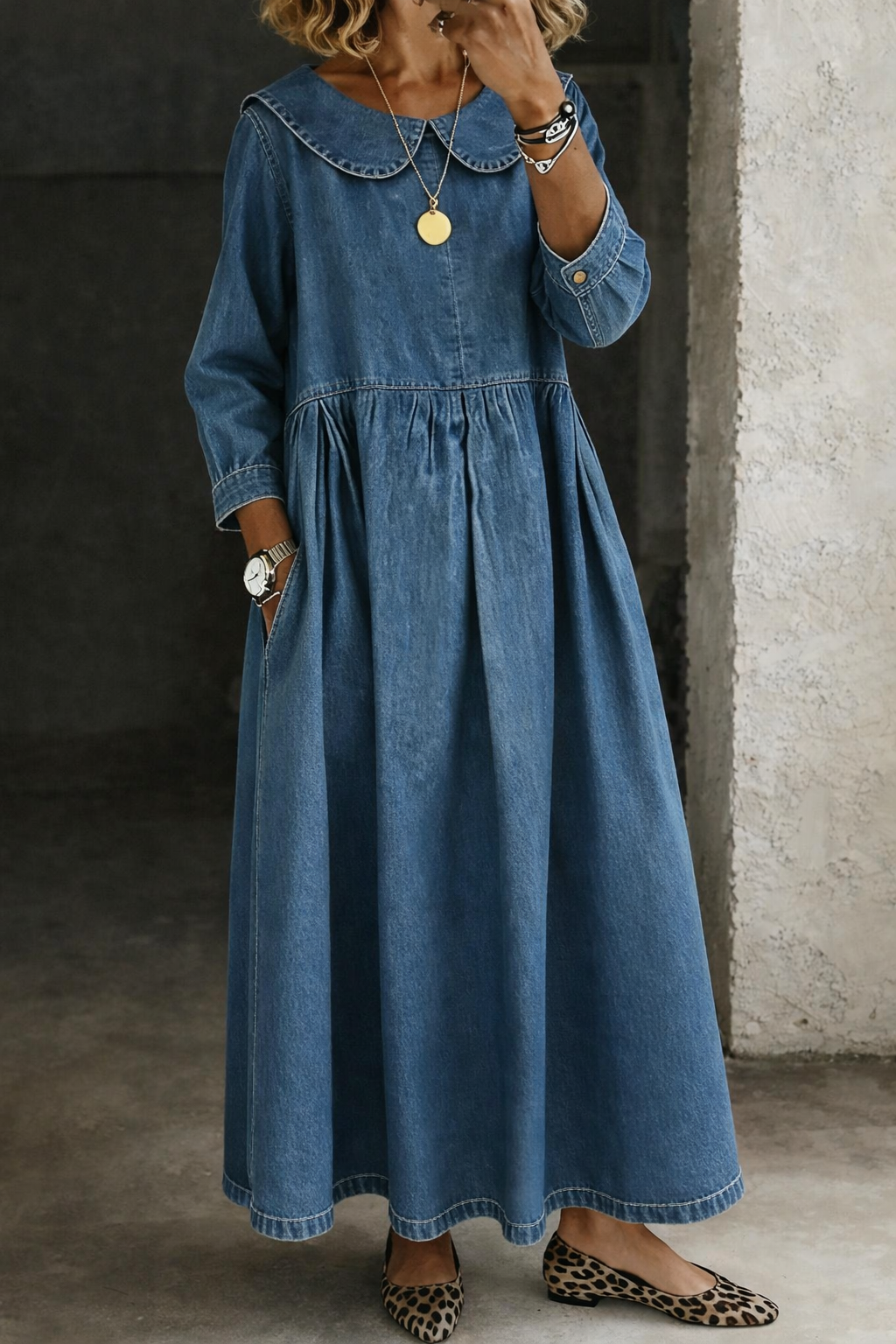 Hallie - Rochie din denim cu guler Peter Pan — imagine 2