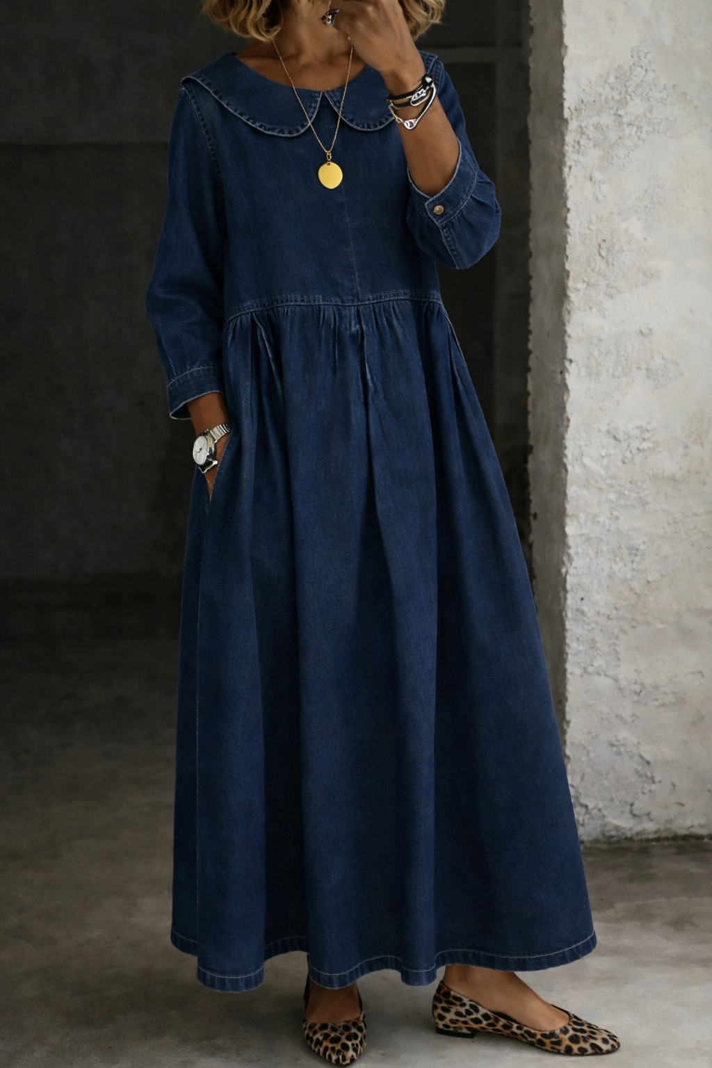 Hallie - Rochie din denim cu guler Peter Pan — imagine 4