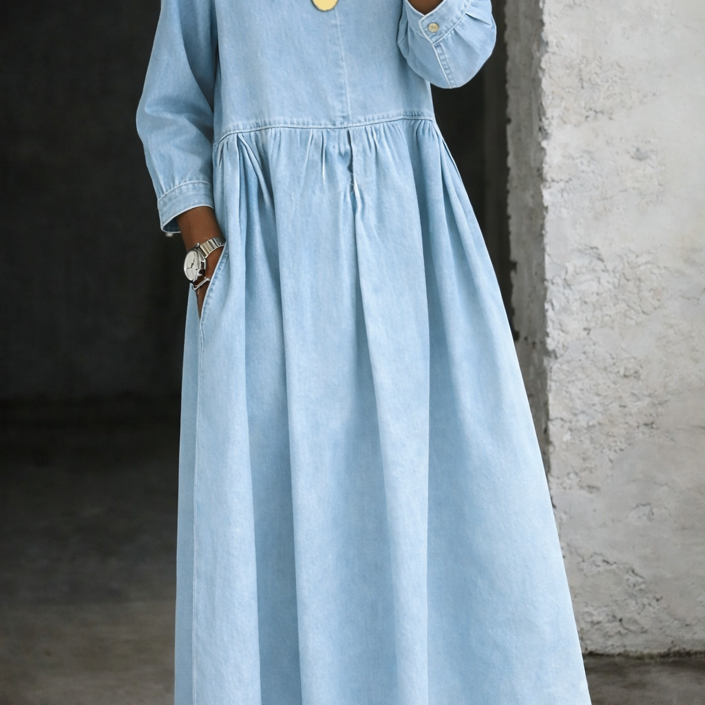 Hallie - Rochie din denim cu guler Peter Pan — imagine 7