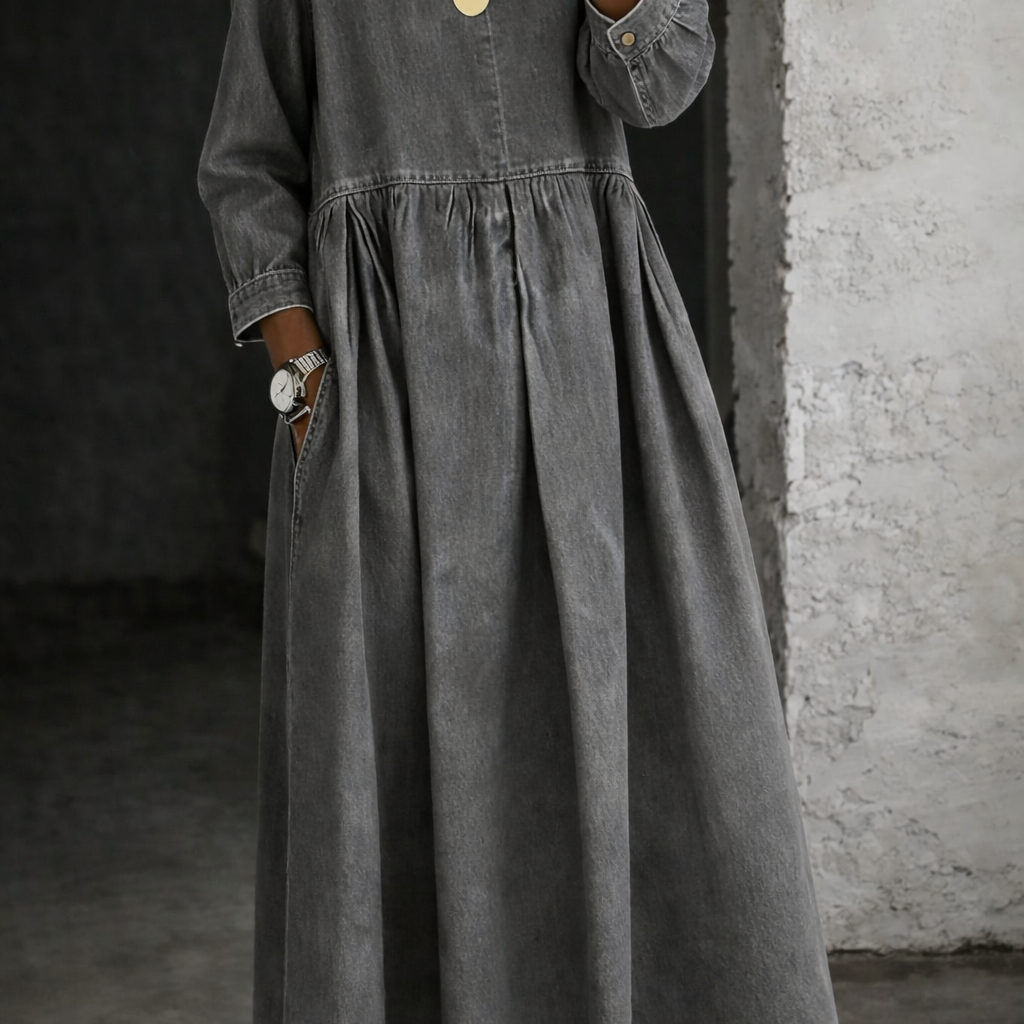 Hallie - Rochie din denim cu guler Peter Pan — imagine 8