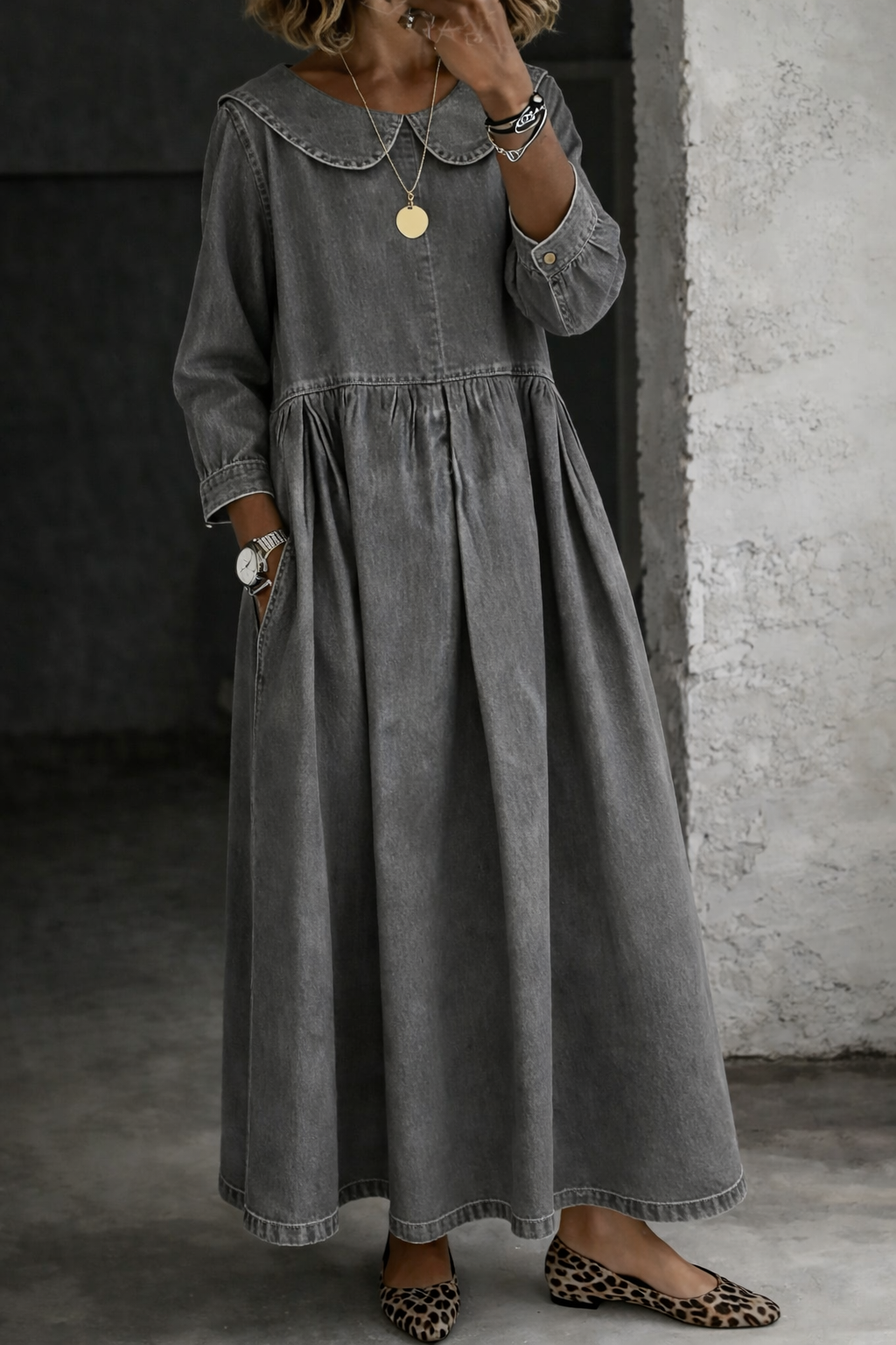 Hallie - Rochie din denim cu guler Peter Pan — imagine 8