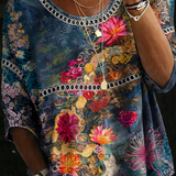 Hallie - Bluză retro cu imprimeu floral din denim — imagine 2