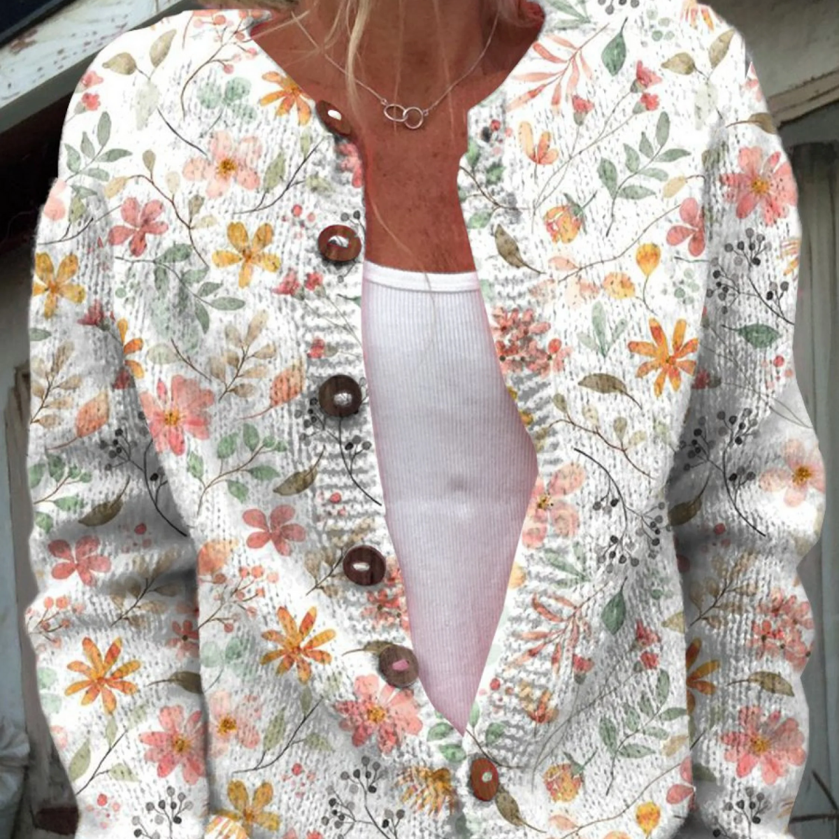 Hannah - Cardigan tricotat cu imprimeu floral retro — imagine 1