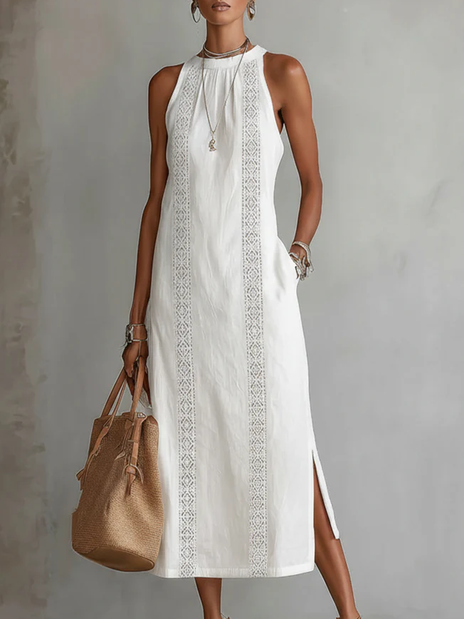 Heidi - rochie midi fără mâneci cu detalii din dantelă — imagine 1