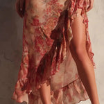 Jamie - Rochie florală asimetrică cu crăpătură și volane — imagine 5