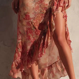 Jamie - Rochie florală asimetrică cu crăpătură și volane — imagine 5