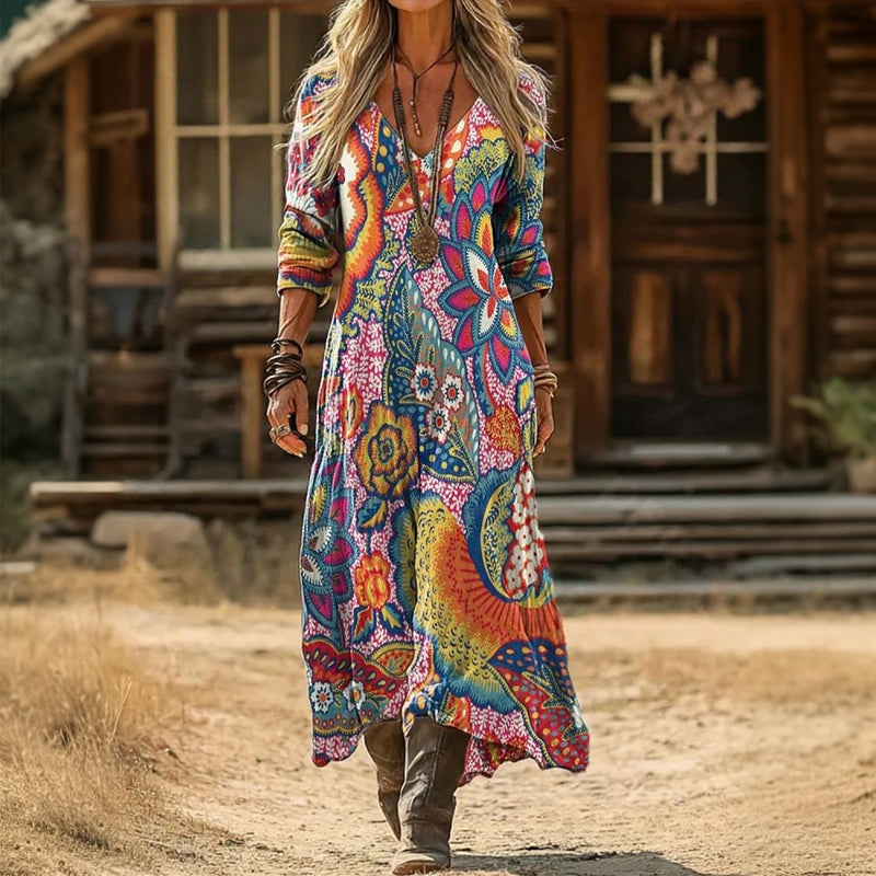Janine - rochie casual cu mânecă lungă, inspirată din stil retro — imagine 1