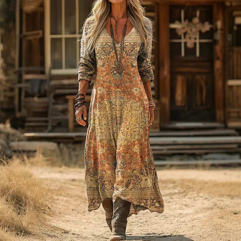 Janine - rochie casual cu mânecă lungă, cu inspirație retro — imagine 1